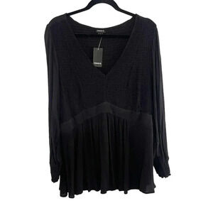 Torrid Black Long Sleeve Stretchy Smocked Babydoll Shirt Women's Plus Size 1X